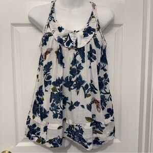 French Connection Women's Size 8 Floral Print Sleeveless Blouse Pintuck Front